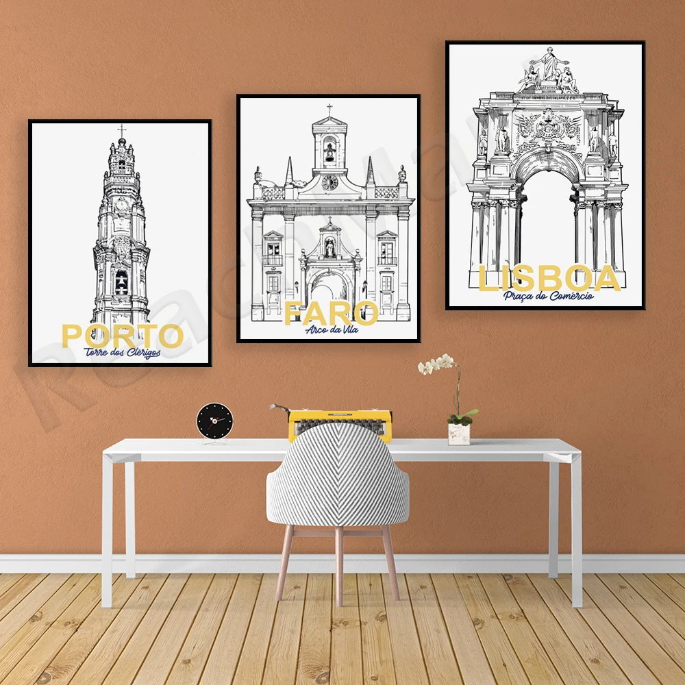 AFFICHE Portugal ville de Porto, Monument de la ville, Faro city, Lisbon city Portugal travel poster decoration wall art