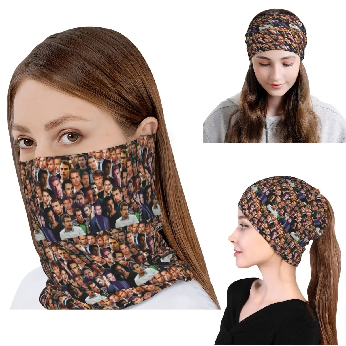 Theo James Photo Collage Bandana Neck Gaiter Magic Scarf Gorro multifunción para hombre, mujer, adulto, para todas las estaciones