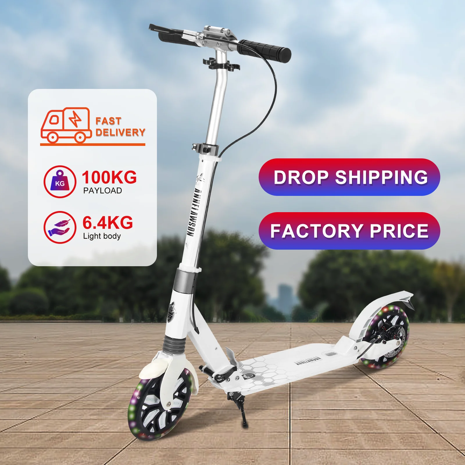 

Adult Foldable City Kick Scooter 200mm PU Wheels Dual Wheel China Factory Custom Lightweight Urban Travel Scooter Durable
