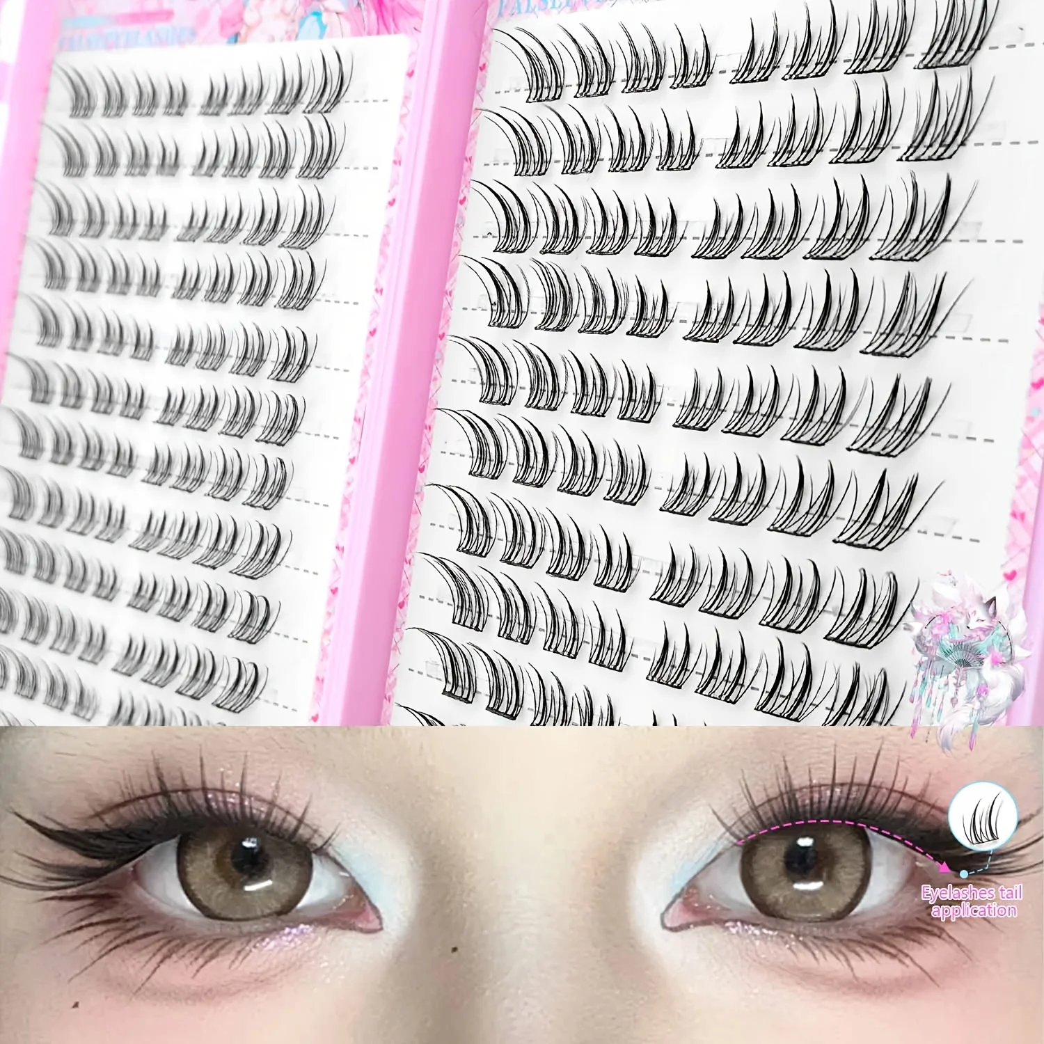 Cílios Postiços Naturais Fox Eye Sem Cola, Aplicação Fácil, Ideal para Iniciantes, Macios e Reutilizáveis para Maquiagem Diária