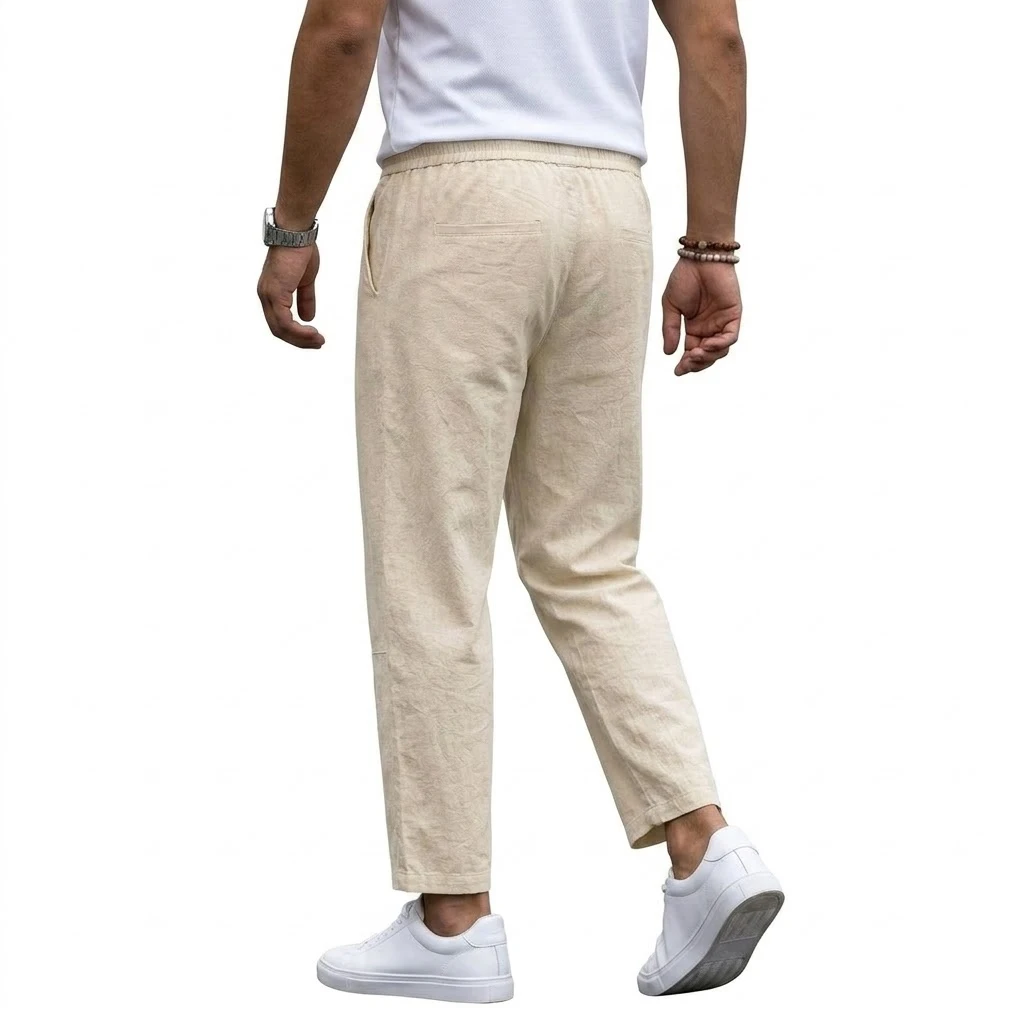 Koreanische Leinenhose für Herren, Baggy Pants für den Sommer, Gym-Hose, Loose Harem Pants, Leichte Sweatpants, Baumwoll-Arbeitshose, Gerade Hose – Detail 6