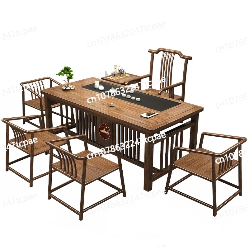 

Tea table and chair combination New Chinese office Kung Fu tea table set Integrated household solid wood balcony