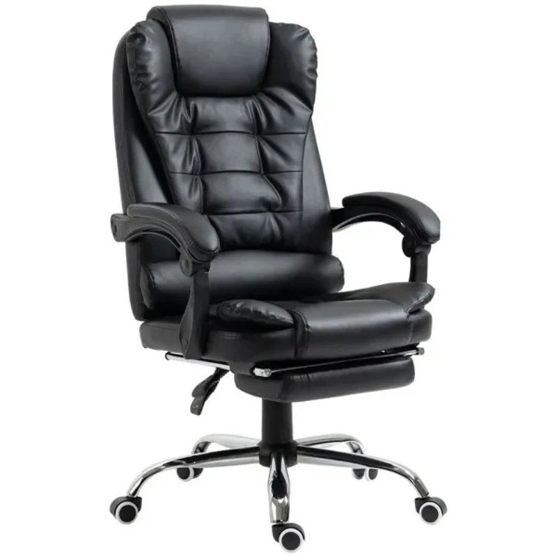 Ergonomic Chair for Office PU Leather Black with Footrest and Lumbar Support Accordion Adhd Gaming Aesthetic Owl Arm Armchair