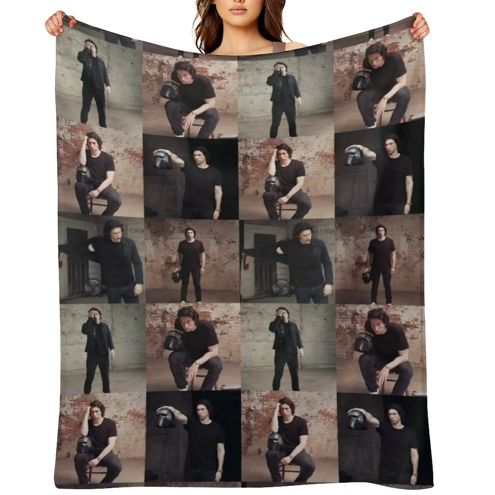 Adam Driver for Rolling Stone Grid Collage Throw Blanket Custom Hairy Furrys Retros Blankets