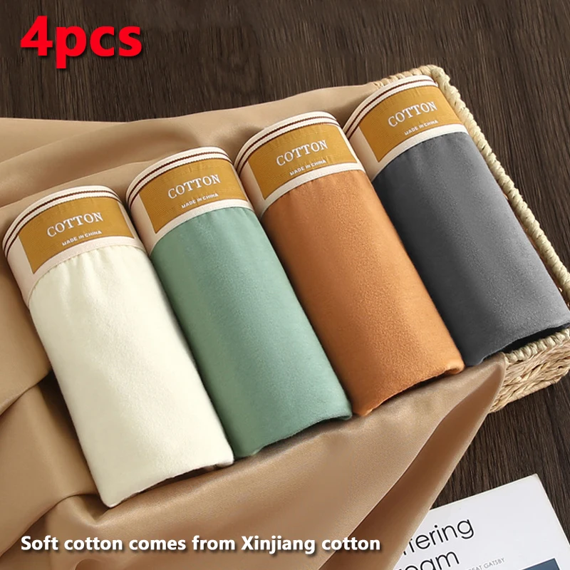 4 pcs Men Underwear Cotton BoxerShorts  Man Breathable Underpants Sexy Sports Comfort Male Boxers Size L-4XL