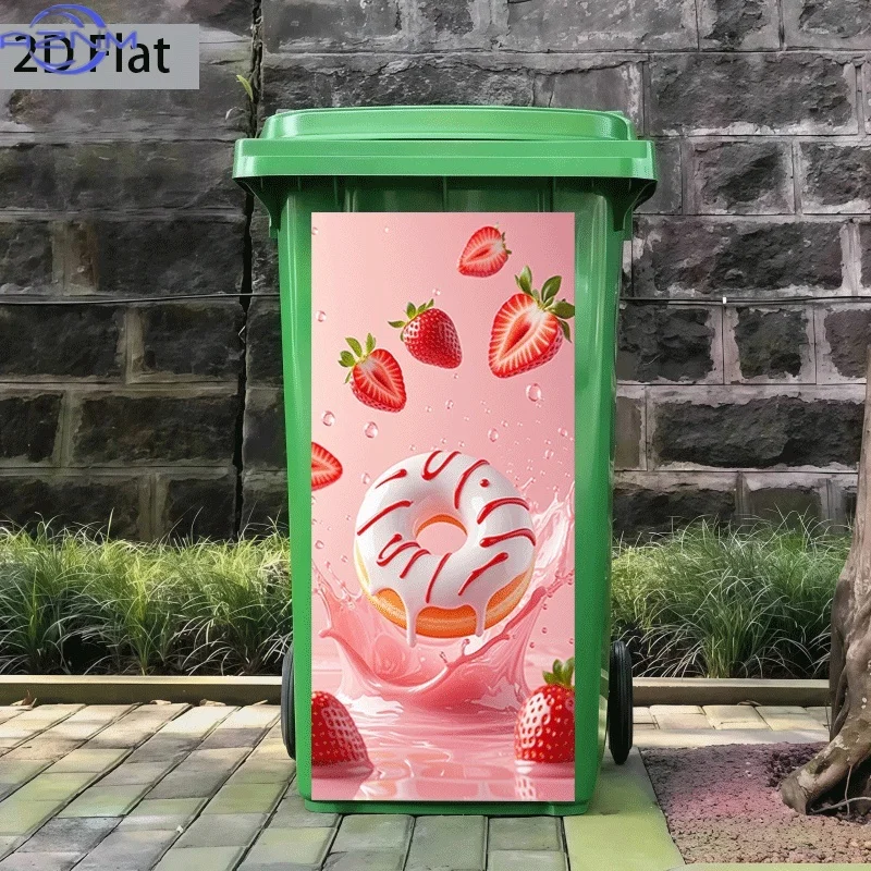 2D Flat Printing 1pc 2D Pattern Printed Kitchen Trash Can Sticker xcm Strawberry Donut Themed Kitchen Home Decor Wallpaper Sel