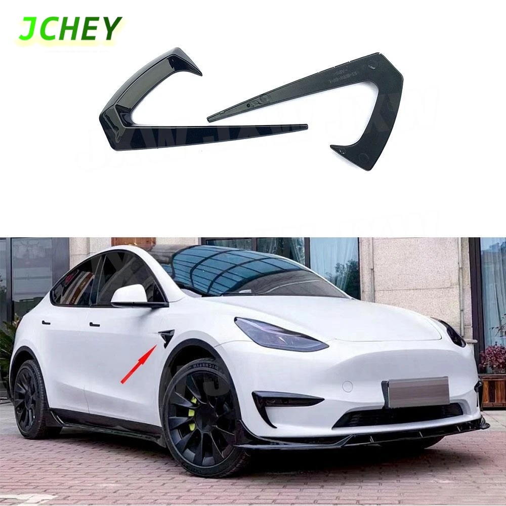 

JCHEY Carbon Fiber Car Side Fender Knife Stickers for Tesla Model Y 2021+ Emblem Badge Decals Moulding Trim ABS