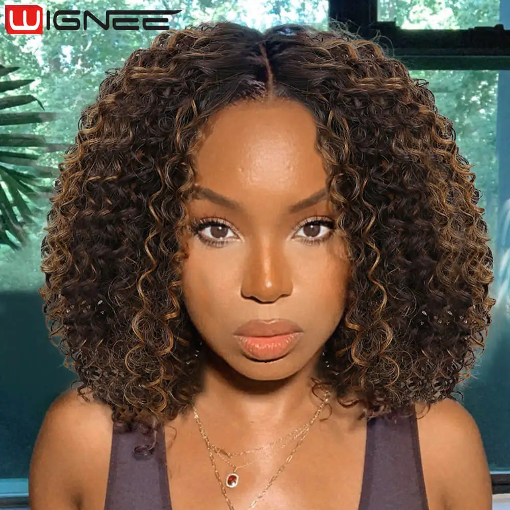 

WIGNEE Afro Kinky Curly Wig Lace Wigs Synthetic Hair Curly Hair Wigs For Women Short Wig Natural Hair Bob Wig Heat Resistant