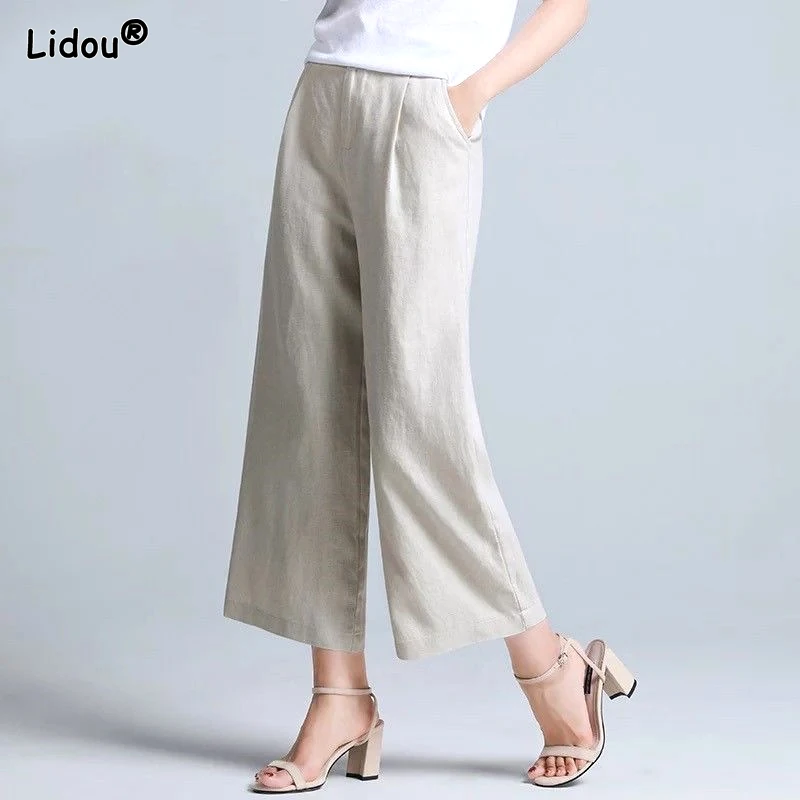 2023 Women's Clothing Loose Straight Solid Color Fashion Casual Comfortable Elegant Pockets Spring Summer Thin Wide Leg Pants