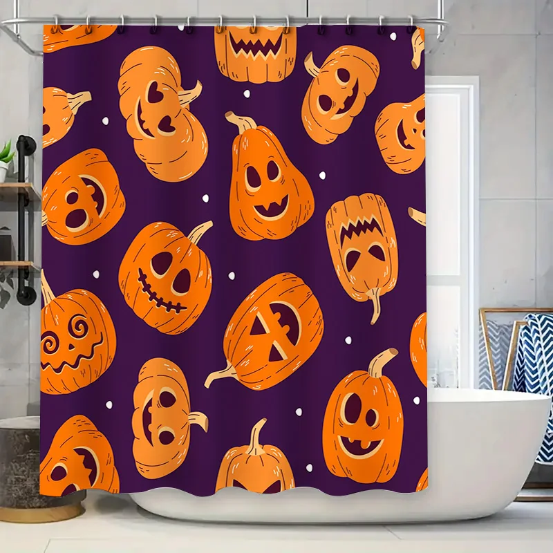 

Фиолетовая занавеска для душа на тему Хэллоуина с оранжевыми линзами Джека-о'-фонариками, технология 3D-печати для водонепроницаемого украшения ванной комнатыAli