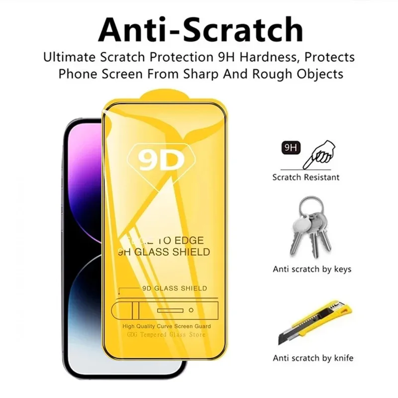Protectores de pantalla 9D de vidrio templado para iPhone 17 16 Pro Max 18 16e 15 14 13 12 11, vidrio protector para iPhone X XR XS 7 8 Plus 3
