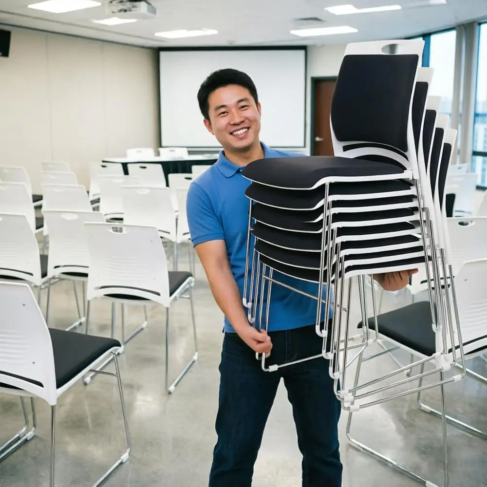 Waiting Room Stacking Chairs Set o 4 Stackable Oice Chairs with Padded Seat,1102 lbs acity ern Ergonomic Chairs with Metal Sled