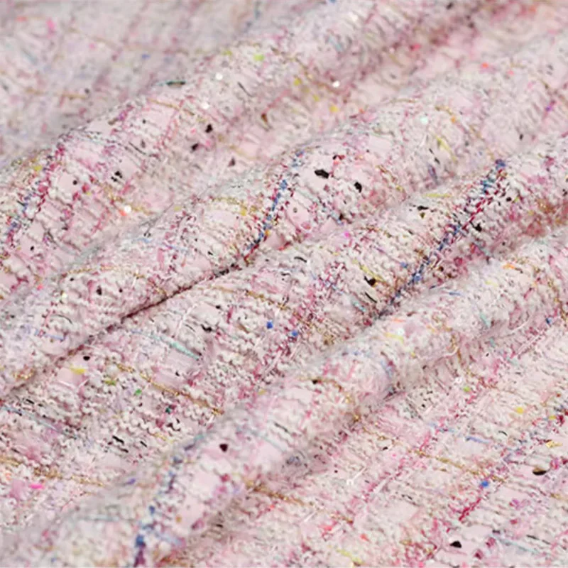 

Pink and White Ribbon Gold Wire Tweed Fabric For Women‘s Coat Skirt Jacket Yarn-Dyed Handbag DIY Cloth Sewing Material