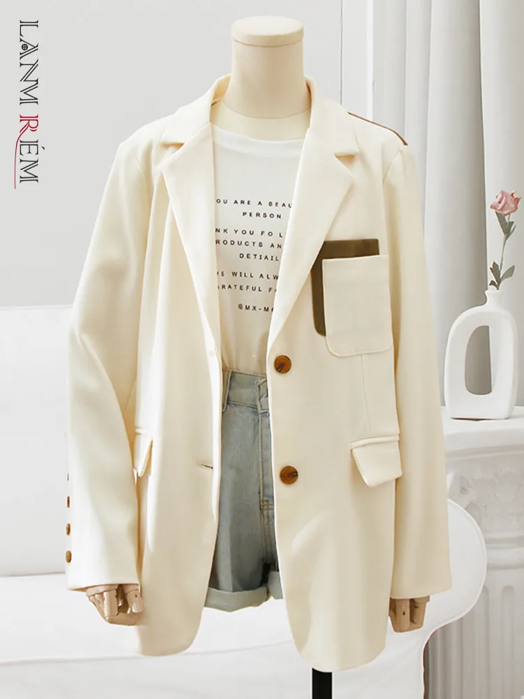 

LANMREM Spring Contrast Color Patchwork Blazer Coat Women Single Breasted Back Designer Coat Korean Style 2024 New 32D688