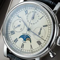 Sugess Men Watch ST1908 Swanneck Movement Mechanical Chronograph Wristwatch Genuine Moonphase Calendar Vintage Leather NEW 2023 photo 3