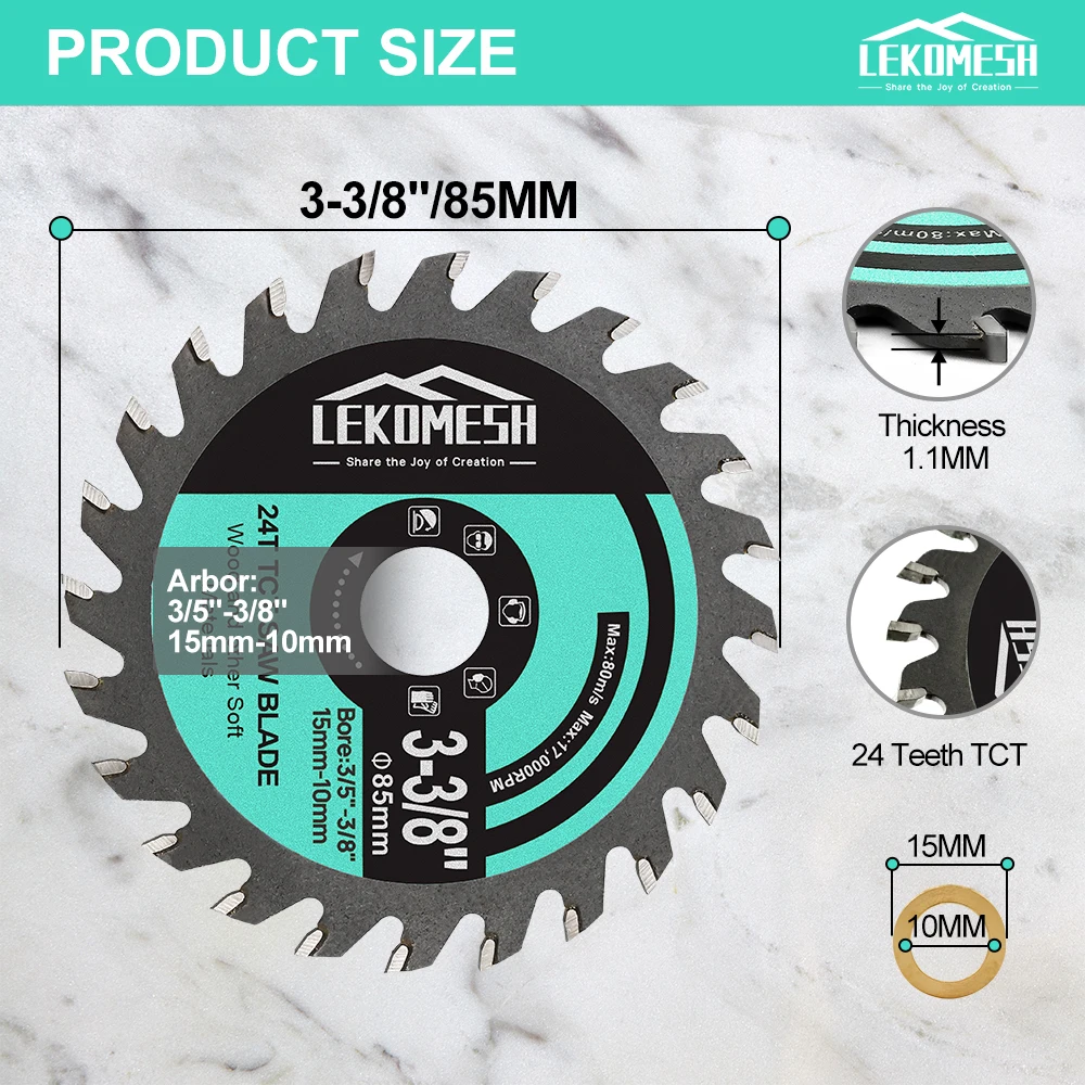 LEKOMESH 1/3/5/8Pcs 85mm TCT Hard Alloy Circular Saw Blade For Cutting Wood Plastic Fiberboard Ceramic Tile Granite Cutting Disc