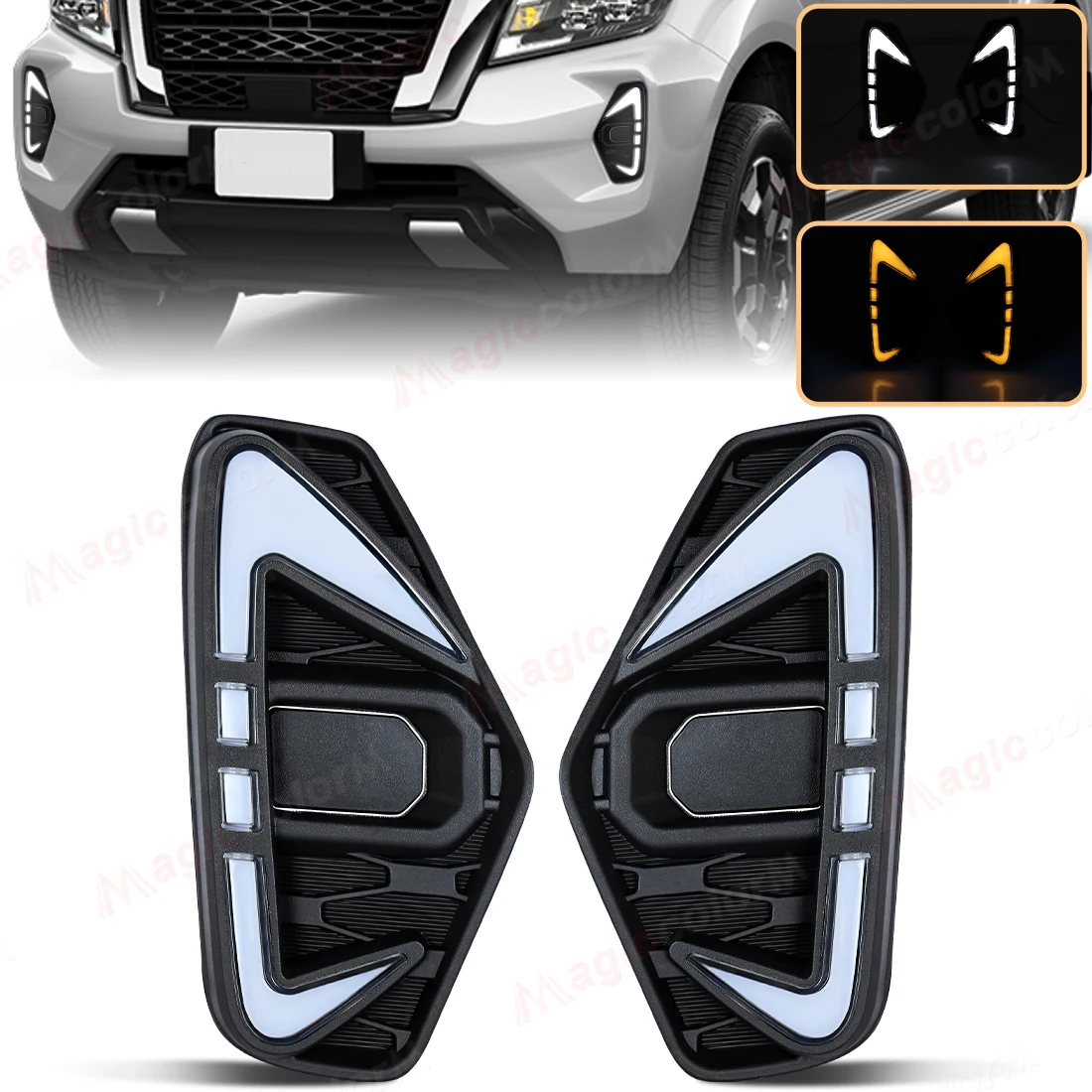 For Nissan Navara NP300 Frontier 2020 2021 2022 Car DRL Led Daytime Running Lights Front Fog White Yellow Turn Signal Lamps 12V