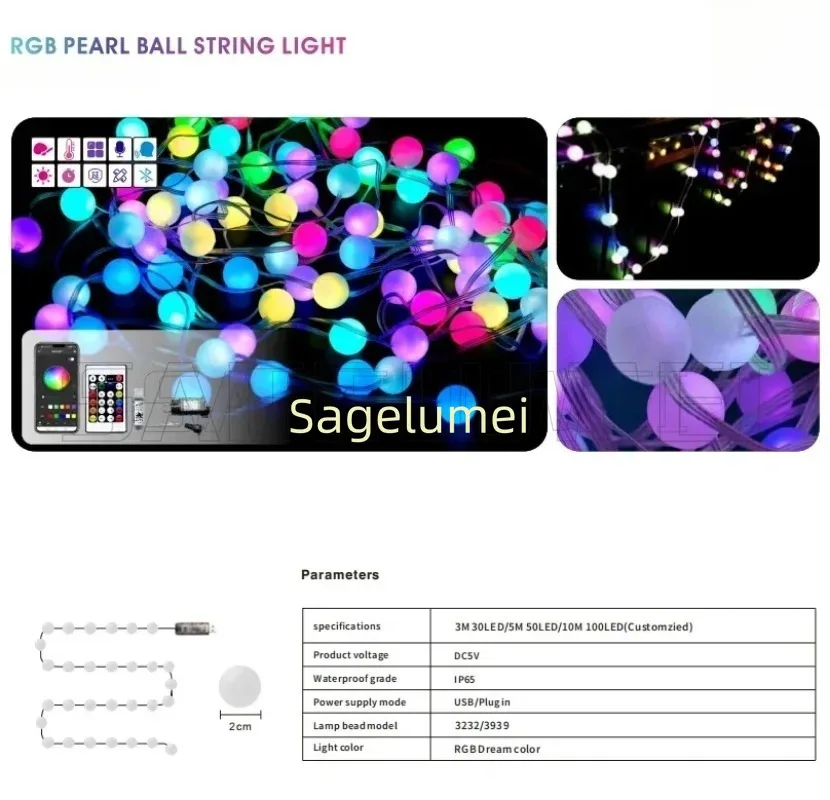 ไฟ LED สายยาวแบบ USB 5V RGBIC Ws2812 พิกเซลไลท์ สำหรับตกแต่งงานคริสต์มาส งานแต่งงาน งานปาร์ตี้ ไฟประดับกันน้ำ ควบคุมผ่านแอพและรีโมท 5 เมตร/10 เมตร
