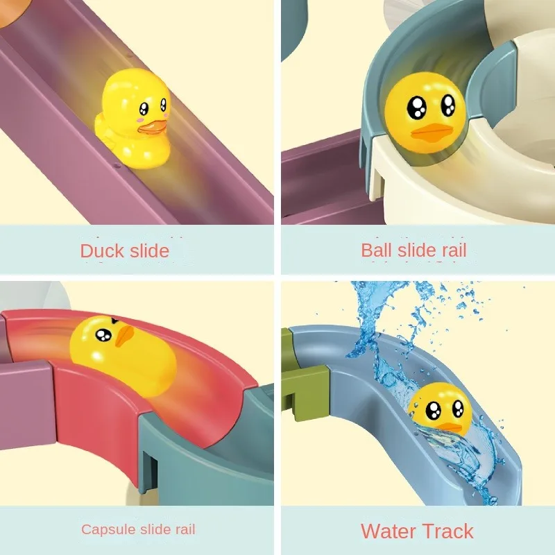 Children\'s Baby Duck Slide Bath Toys DIY Marble Assembly Track Stackable Bathtub Bath Track Water Game Toy Set Kids Gifts