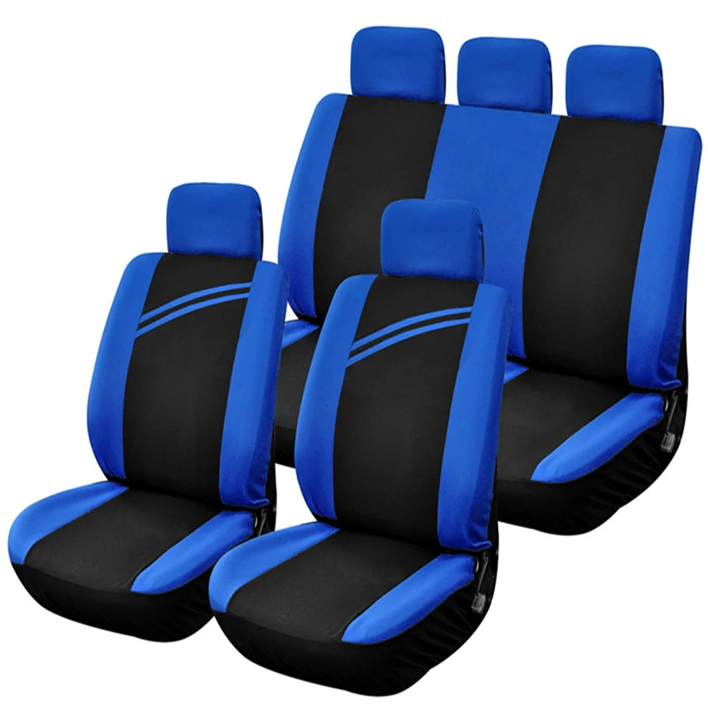 9Pcs Car Seat Automobiles Seat Covers Full Set Blue Car Seat Covers Universal Fit Fashion Interior Accessories