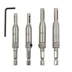 4pc Silver Door and Window Hinge Hole Opener for Woodwork Hexagonal Handle Position Irregular Drilling Tool Hinge Drill Set