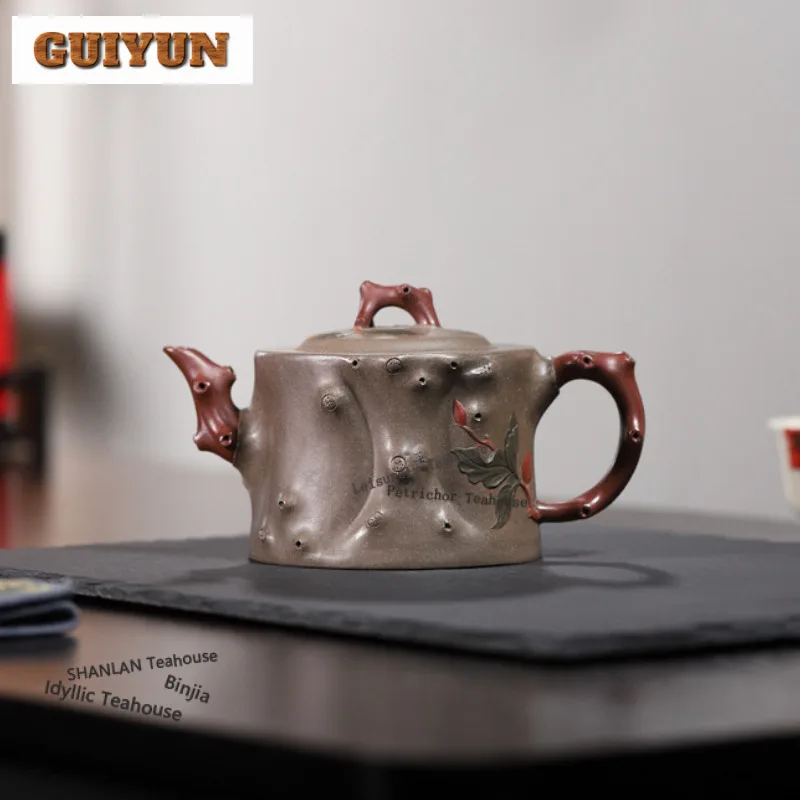450ml Authentic Yixing Purple Clay Teapots Handmade Magnolia Stump Pot Raw Ore Section Mud Kettle Chinese Zisha Tea Set Craft