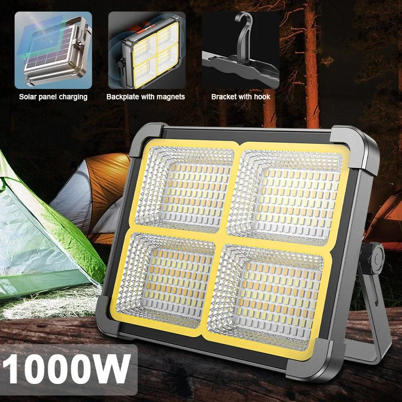 

Strong Light 1000w Rechargeable LED Camping Solar Light with Magnet Zoom Portable Torch Tent Light Work Maintenance Lighting