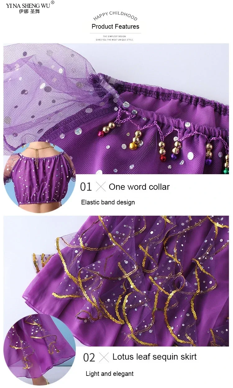 Indisches orientalisches ägyptisches Bauchtanz-Kostümset für Mädchen, 6 Farben, Bühnenoutfit für Kinder, Bauchtanzkleidung – Detail 4