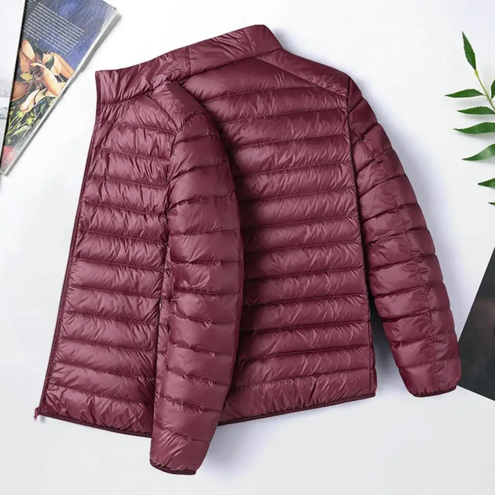 Autumn Winter Men Cotton Jacket  Solid Color Stand Collar Quilted Casual Jacket Casual Zipper Placket Jacket Coat With Pockets