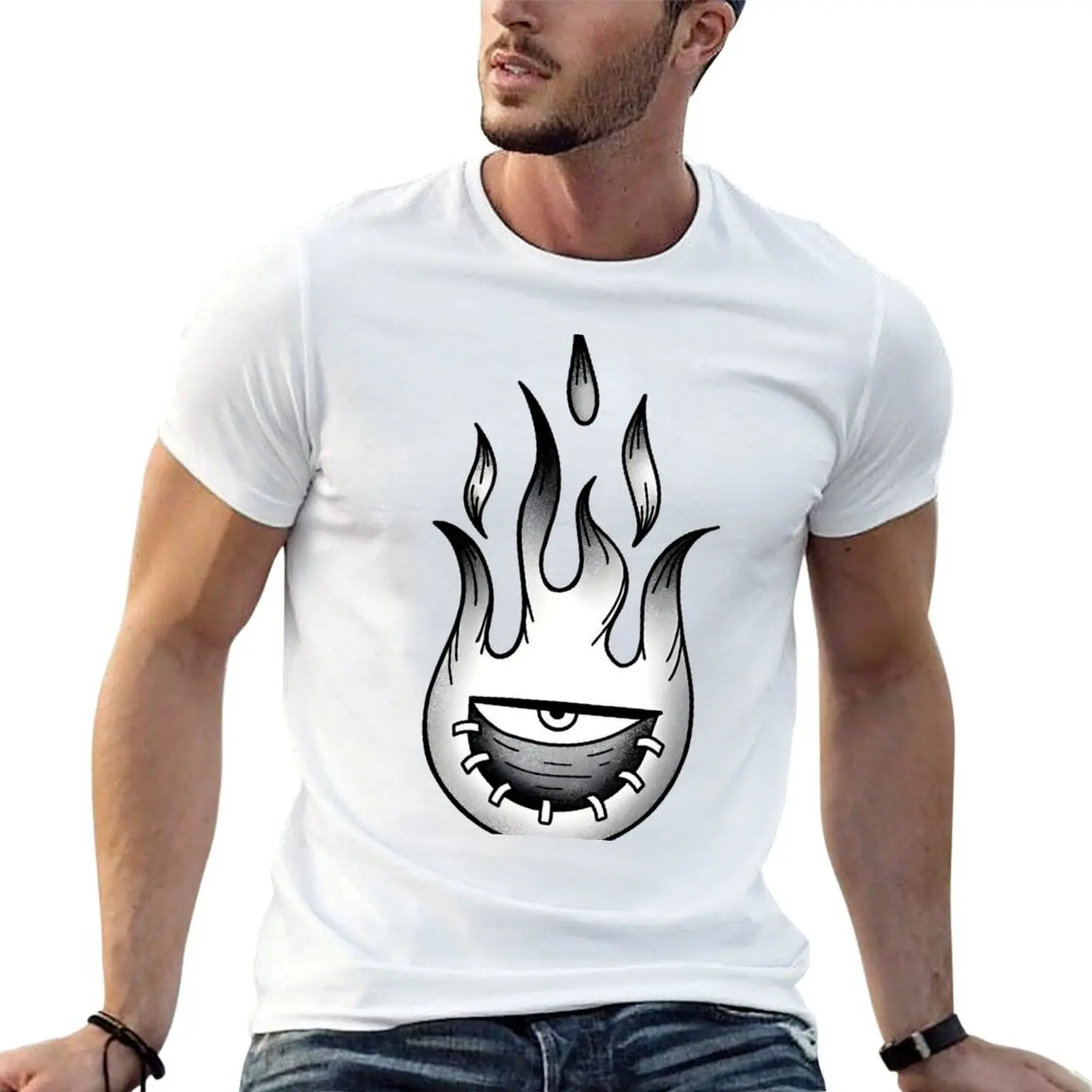 Blue fire villain eye T-Shirt customs design your own Personalized t-shirt Men's cotton t-shirt