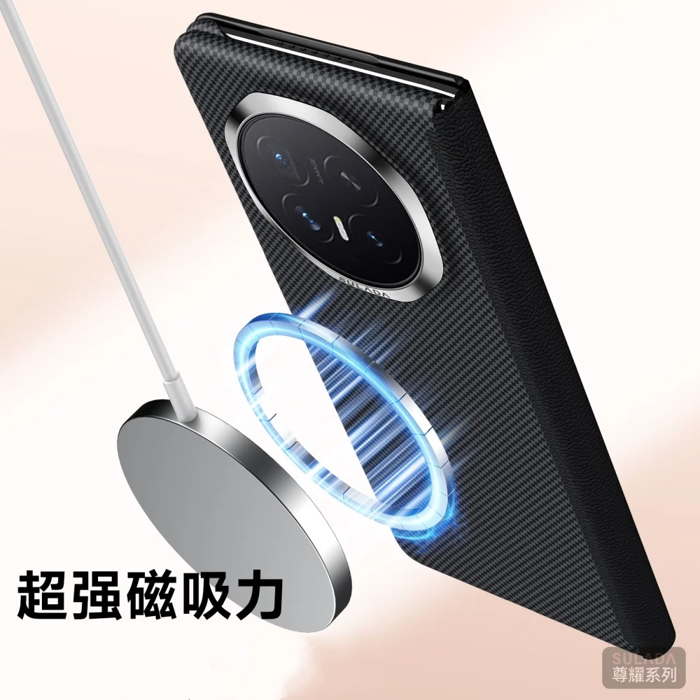 Slim Carbon Fiber Pattern Leather Skin-Feel Case For Honor Magic V6 Window View Cover