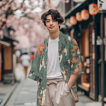 الصيف الساموراي كيمونو تأثيري أنيق لطيف الحيوان هاوري الشارع الشهير كيمونو اليابانية موضة الرجال خمر يوكاتا سترة رداء