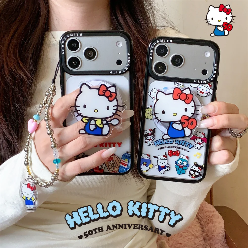 

New cute Hellokitty With Magsafe stand phone case for iPhone 17 Pro Max 11 12 13 14 15 16 plus Air cover with Chain Fundas Cases
