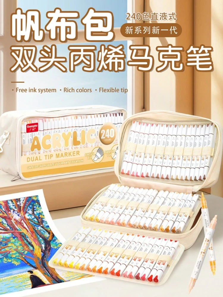 

GuangNa 12/72/240 colors Dual Tip Marker Pen Set Direct Liquid Acrylic Marker Pens,Student DIY Graffiti Painting Pen Stationery