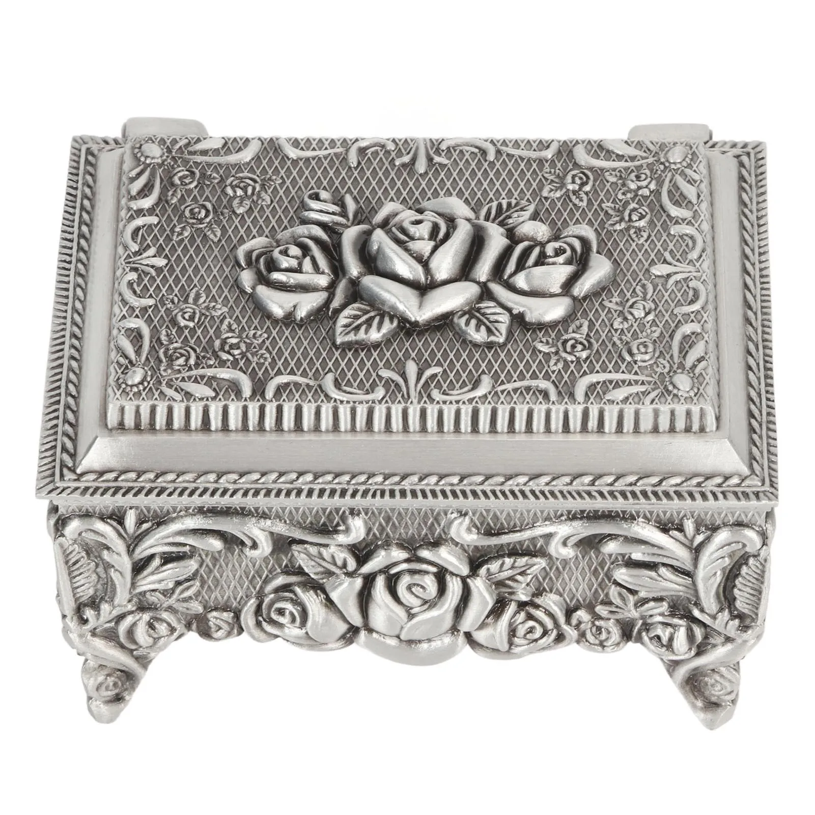 Vintage Rose Jewelry Box High End European Style Elegant Carved Zinc Alloy Colorfast Soft Velvet Lining Trinket Storage Gift Box