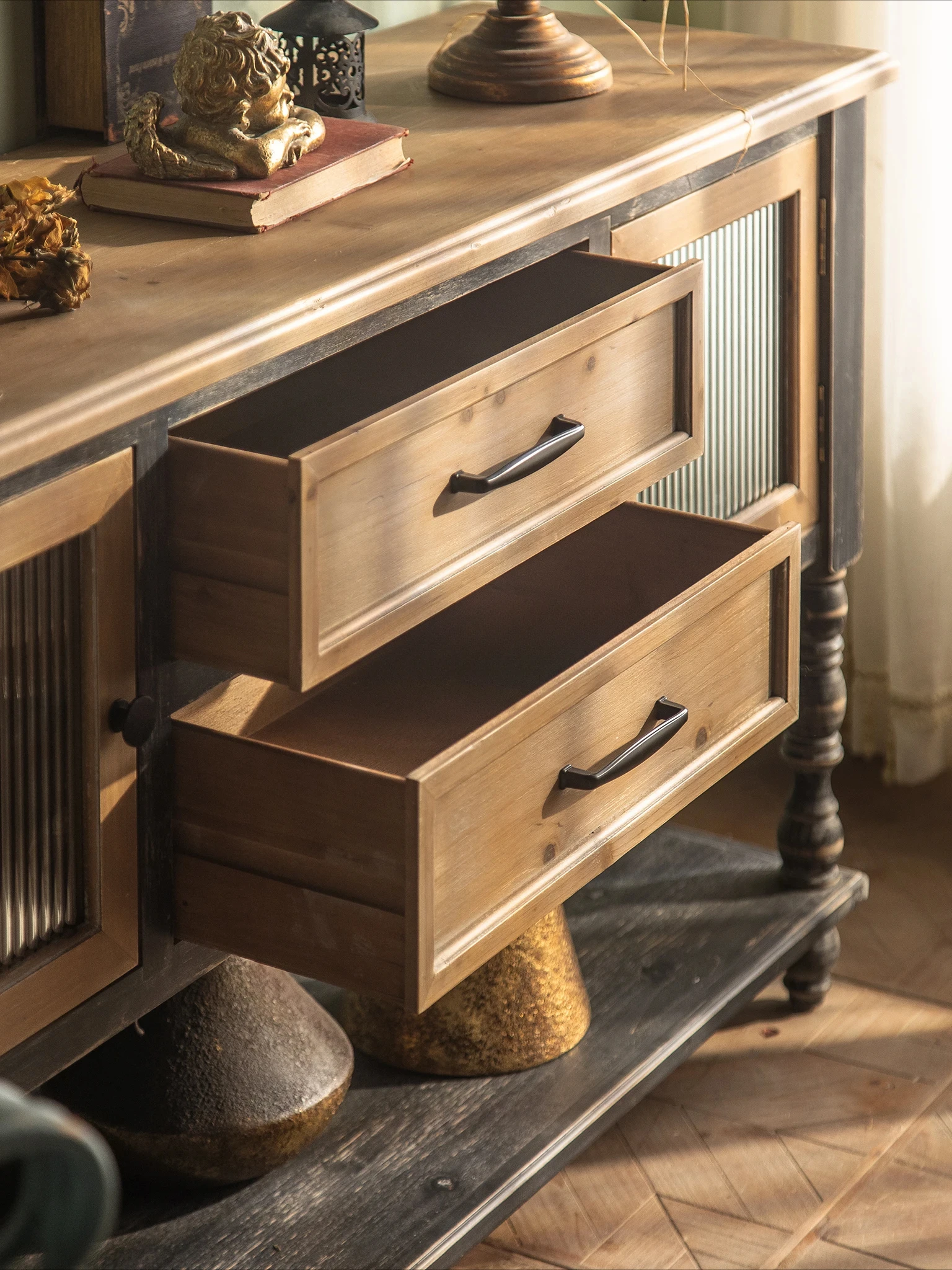 Solid Wood Roman Column Art Side Cabinet Living Room Decorative Wall Side Table