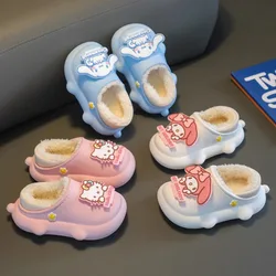 Pantofole in cotone per bambini Sanrio, scarpe in cotone caldo con pile, pantofole in cotone antiscivolo impermeabili per cartoni animati per ragazze