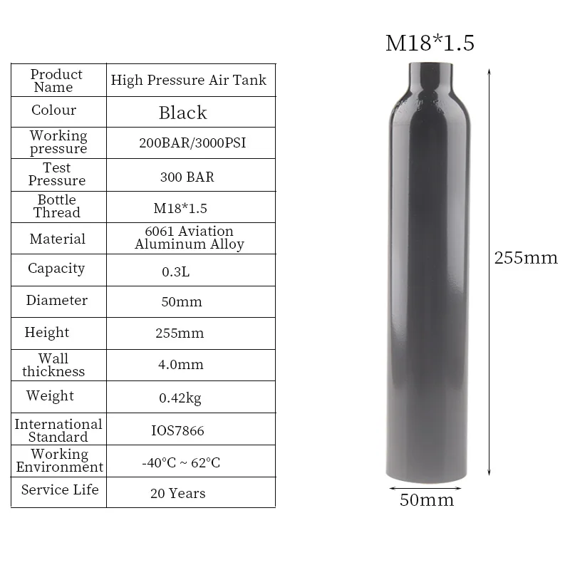 Imagem -03 - Cilindro de Gás o Hpa Tanque do ar Encaixes do Mergulho do Aquário Estação do Mergulho Autônomo 200bar 3000psi M18 1.5 0.22l 0.3l de Alta Pressã