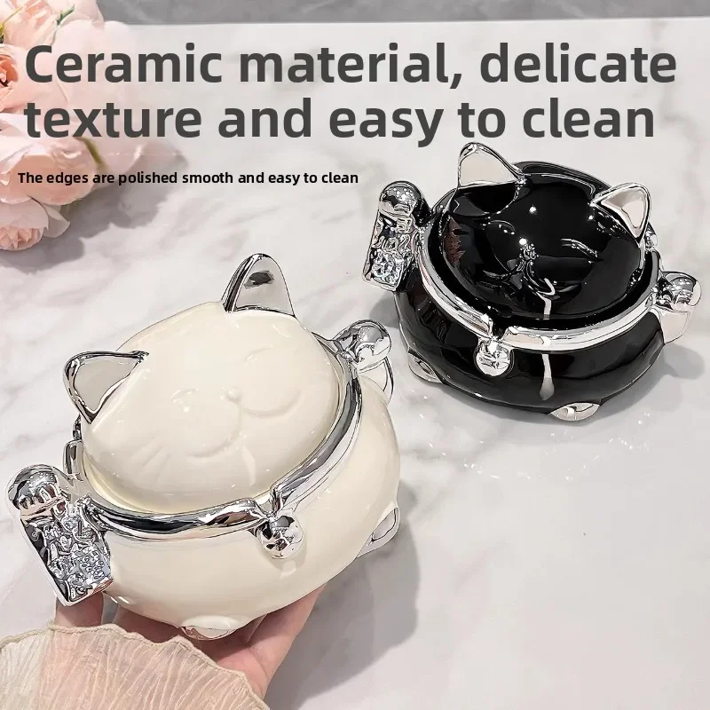 High End Feeling Attracts Wealth Cat Ashtray High-end Modern with Cover Anti Fly Ash Living Room High-end Atmospheric Ashtray