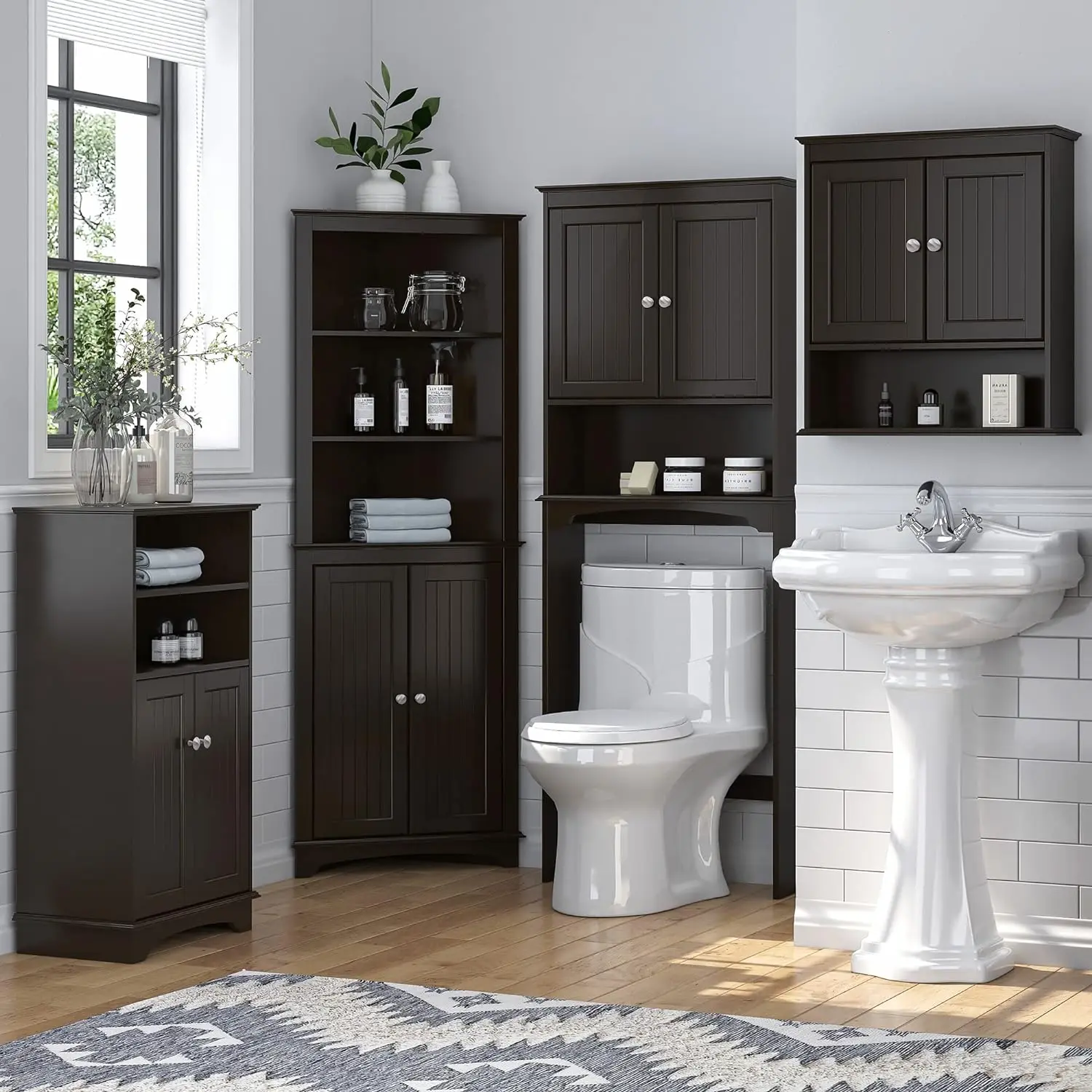 

Over The Toilet Cabinet for Bathroom Storage, Above Toilet Storage Cabinet with Doors and Adjustable Shelves, Espresso/White