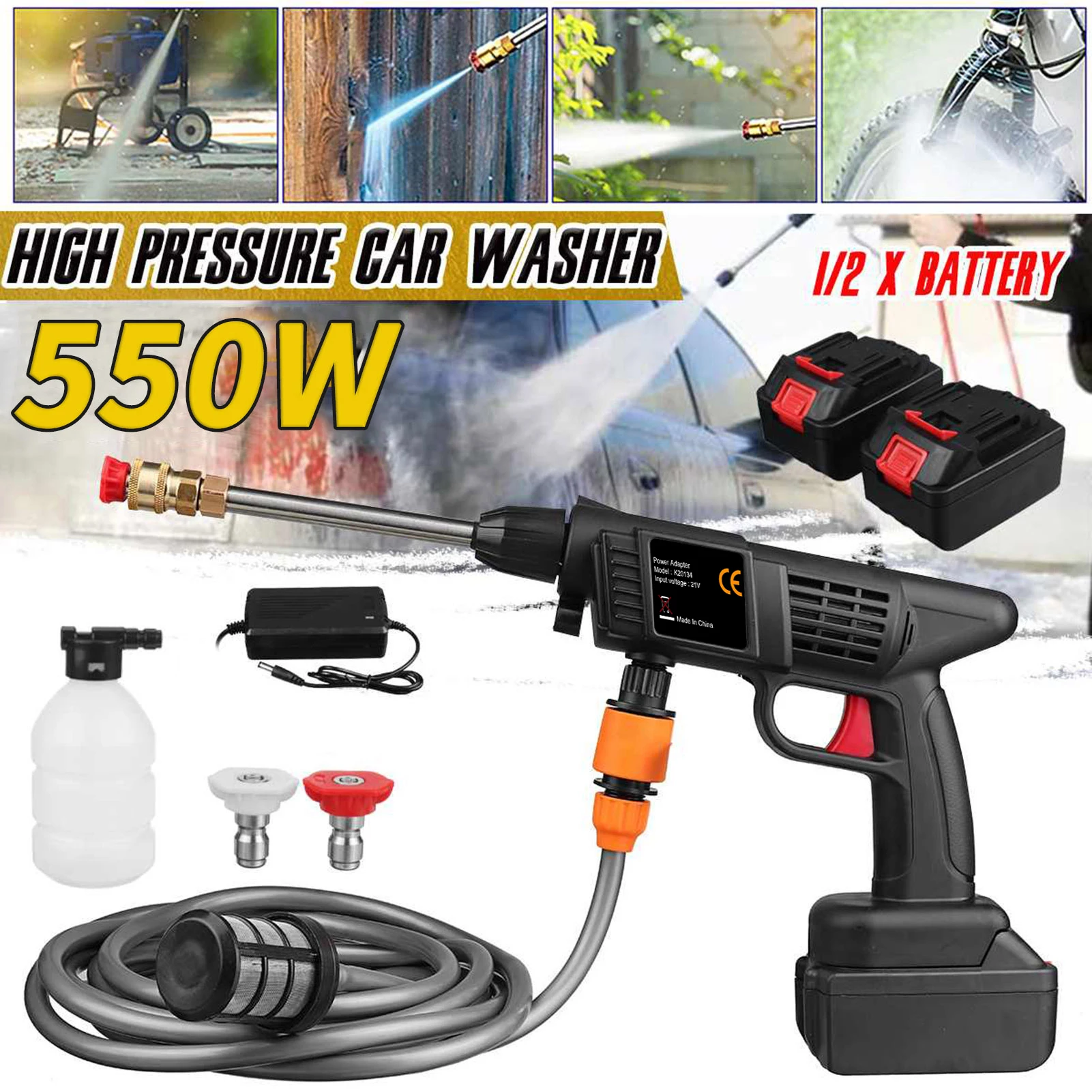 8000mAh Cordless Pressure Washer 150PSI Portable Cleaner with Rechargeable Battery  Multi-Purpose Electric Washer for Car