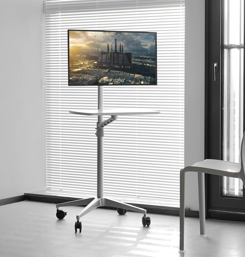 Movable metal and aluminum floor mounts for TV stands and wheel carts