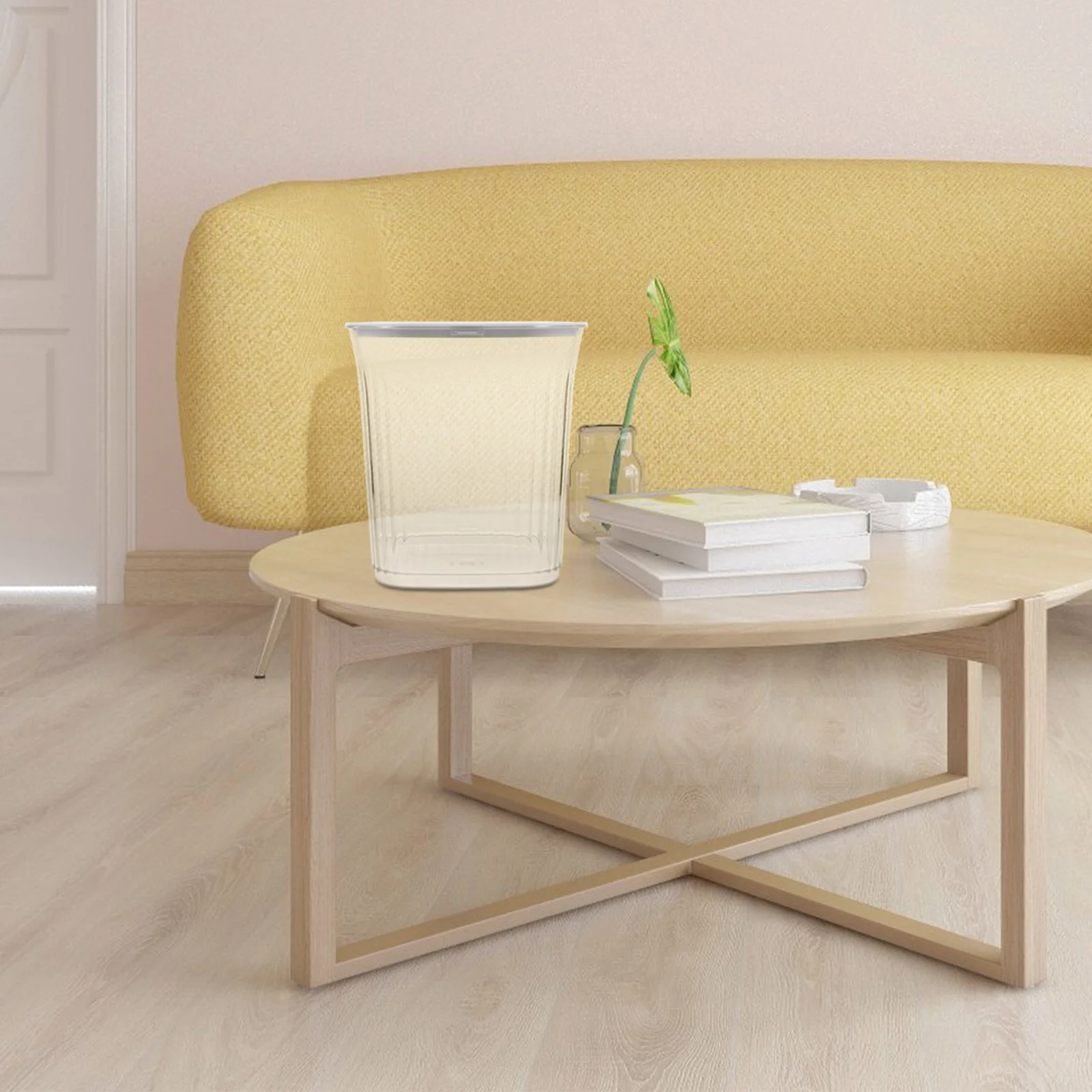 

1 Large Capacity Transparent Striped Plastic Trash Can Square Design For Kitchen Bathroom Bedroom Living Room Office Garbage Bin