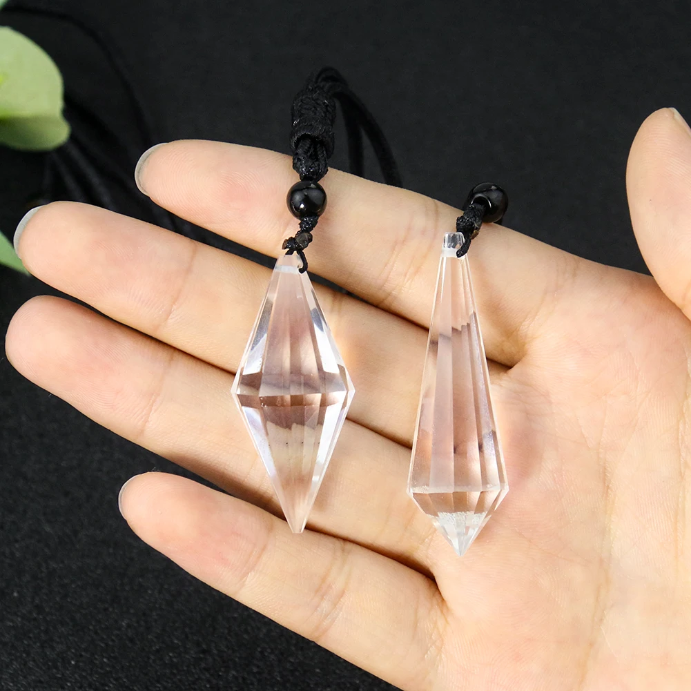 Transparent Natural Crystal Prism Shaped Necklace Jewelry Accessories Healing Meditation Amulet Pendants Costumes Matching