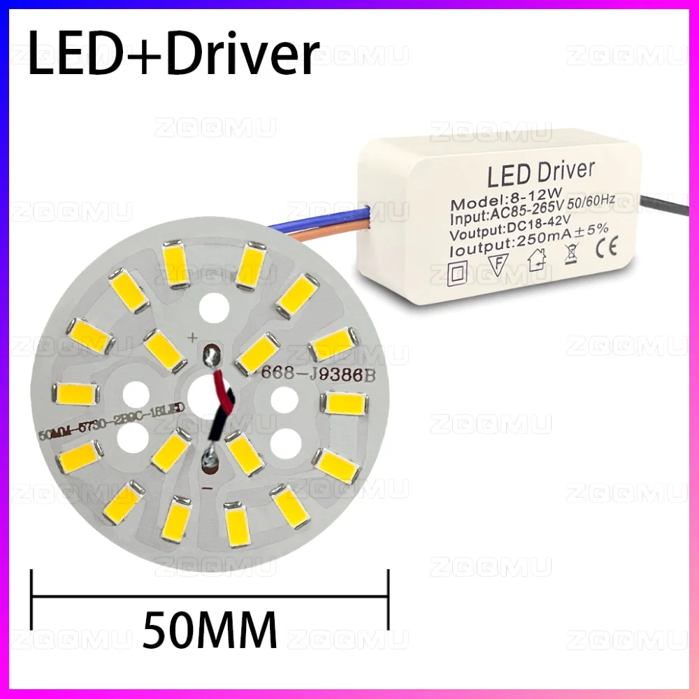 9W LED SMD5730 PCB Lamp Panel 50mm 65mm Power Supply Driver Combination For DIY Ceiling Light Down Light AC85-265V Light Board