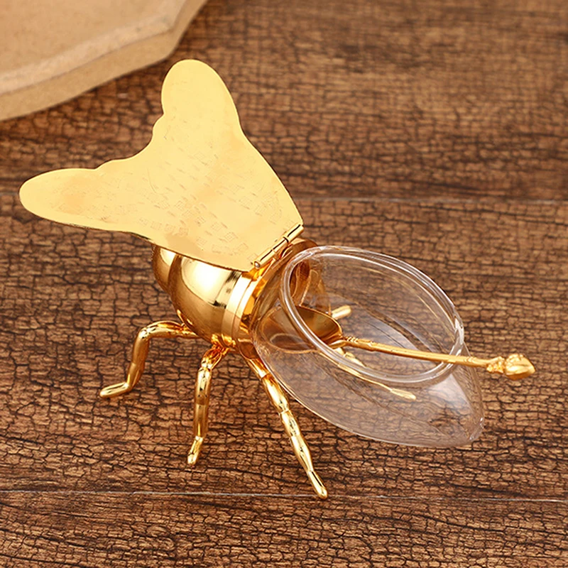 Creactive Luxurious Bee Honey Pot Honey Storage Jar Decorative Bee Figurines Ornament Seasoning Jar Kitchen Spice Pot With