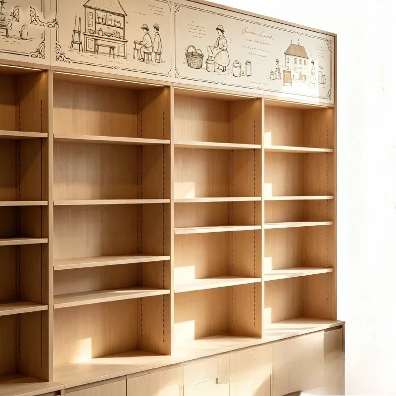 Solid wood Internet celebrity snack shelves, multi-layer Nakajima supermarket shelves, snack food showcases