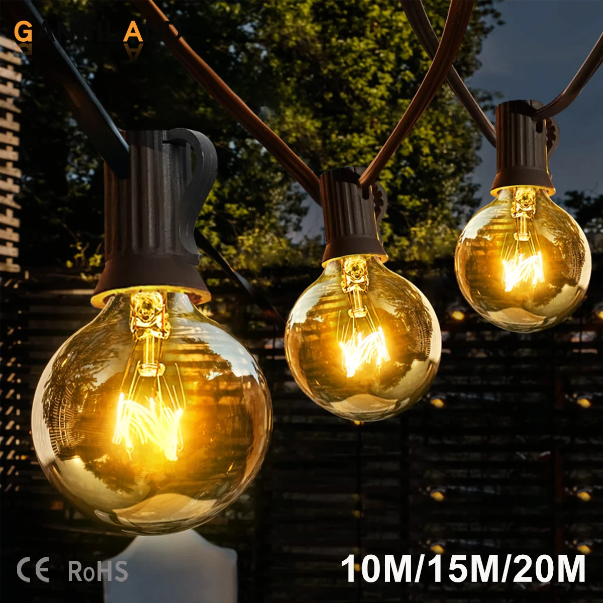 GANRILAND G40 Tungsten Outdoor String Light EU US Plug 7W Globe Edison Incandescent Lamp Bulbs Waterproof IP44 Fairy Light Chain