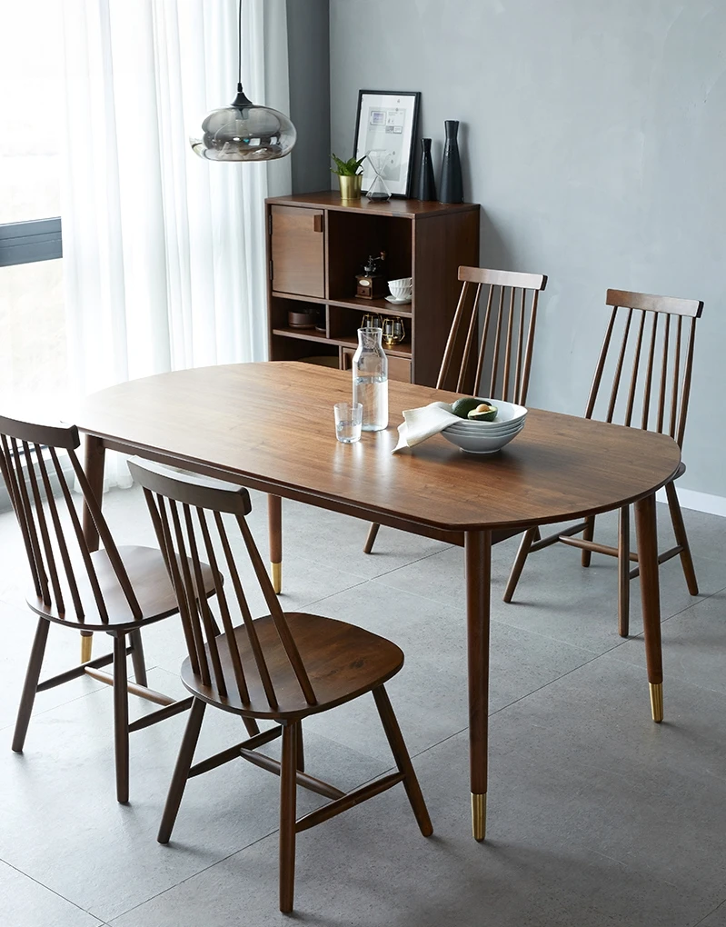 

Nordic Solid Wood Dining Table and Chair Combination Simple Modern Oval Log Light Luxury American Furniture