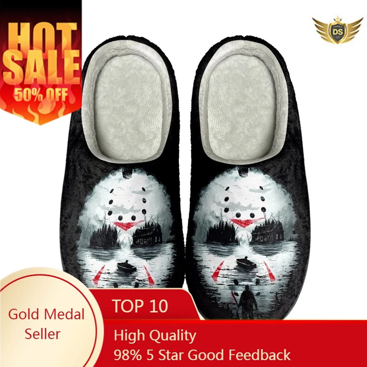 Horror Movie Design Winter Men's Indoor Cotton Slippers Casual Flats Warm Footwear Dropshipping Non-Slip Couple Women Home Shoes